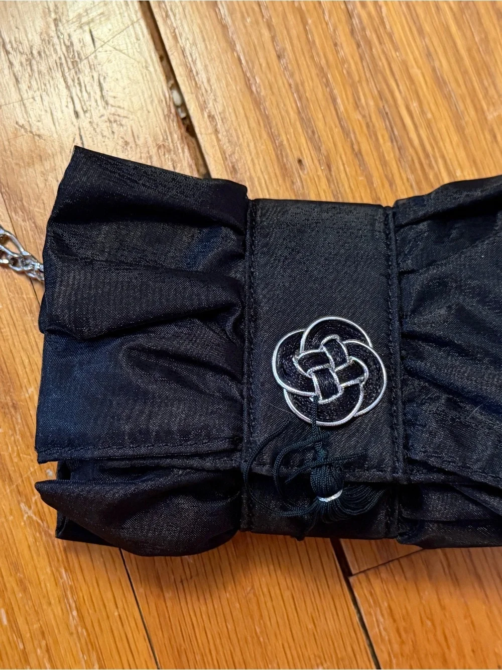 Black Satin Logo Plaque wristlet
